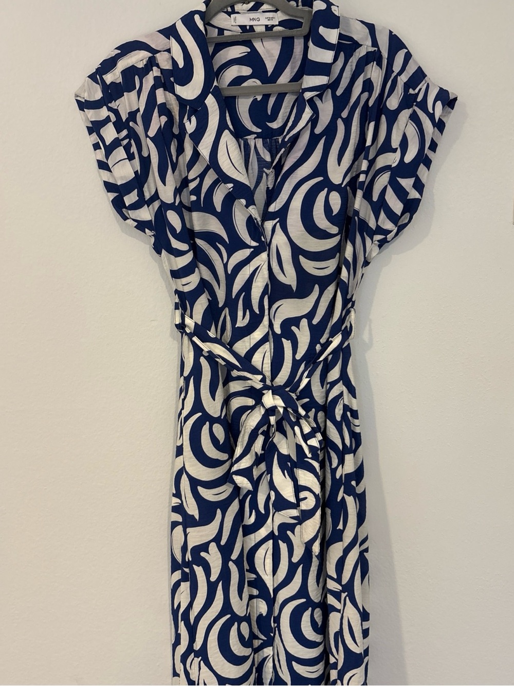 Midi Wrap Dress in Navy and White by MNG Mango